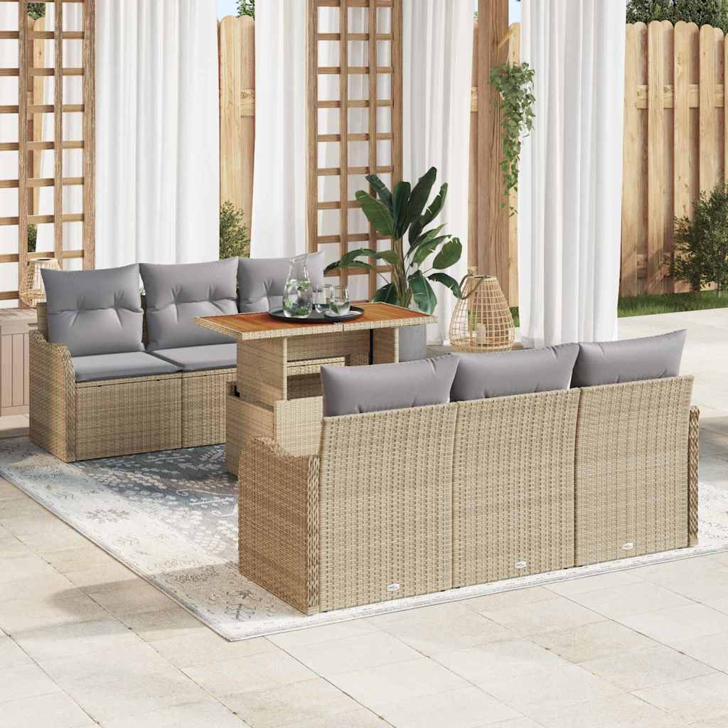 Tuinbankenset 7 st Beige en Licht Grijs poly rattan
