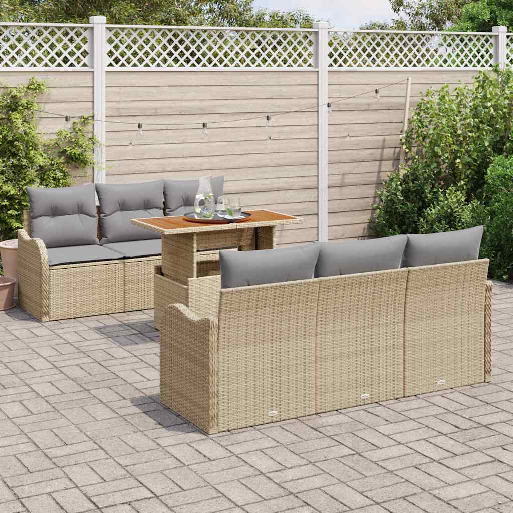 Tuinbankenset 7 st Beige en Licht Grijs poly rattan