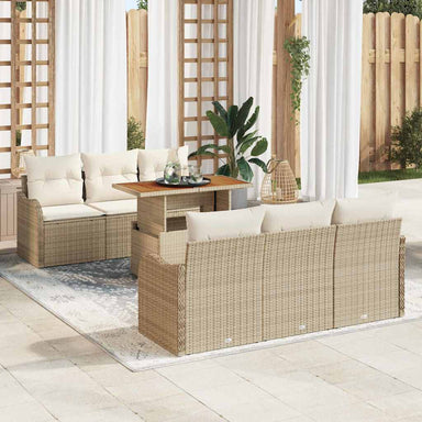 Tuinbankenset 7 st Beige en Crème poly rattan