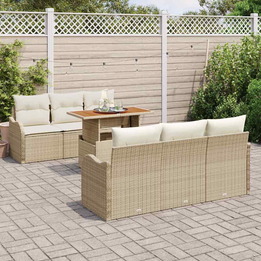 Tuinbankenset 7 st Beige en Crème poly rattan