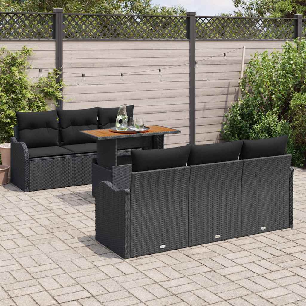 Tuinbankenset 7 st Zwart poly rattan