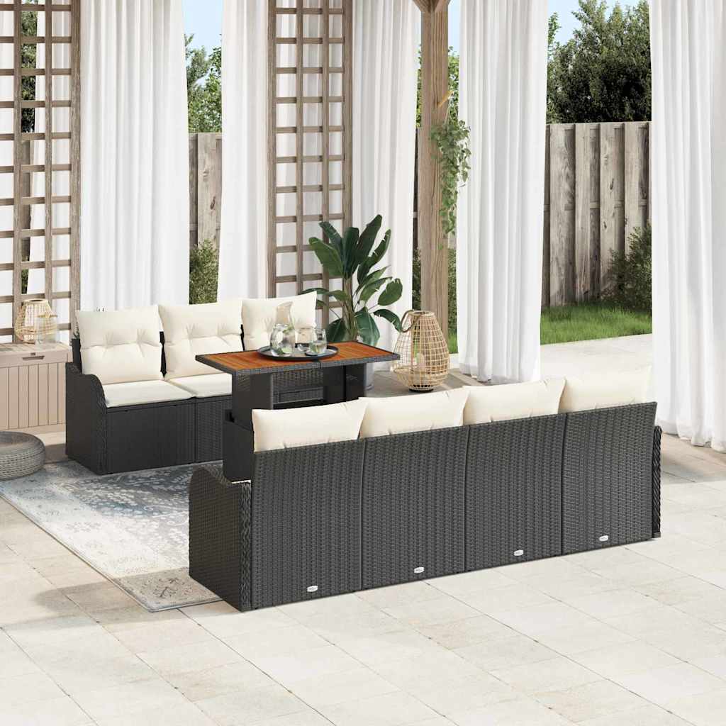 Tuin Sofa Set 8 st Zwart en crème
