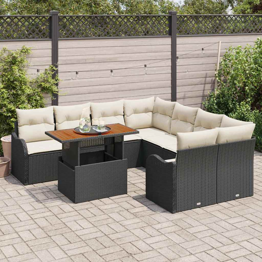 Tuin Sofa Set 7 st 6-Aantal zitplaatsen Zwart en crème