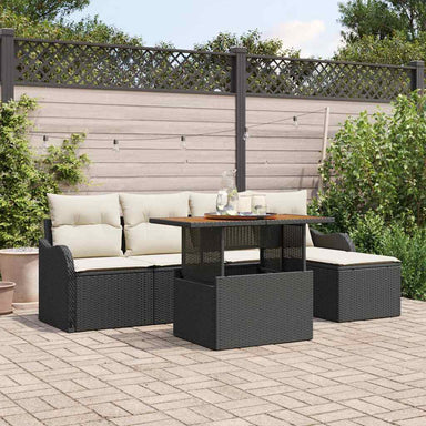 Tuinbankenset 6 st Zwart en Crème poly rattan