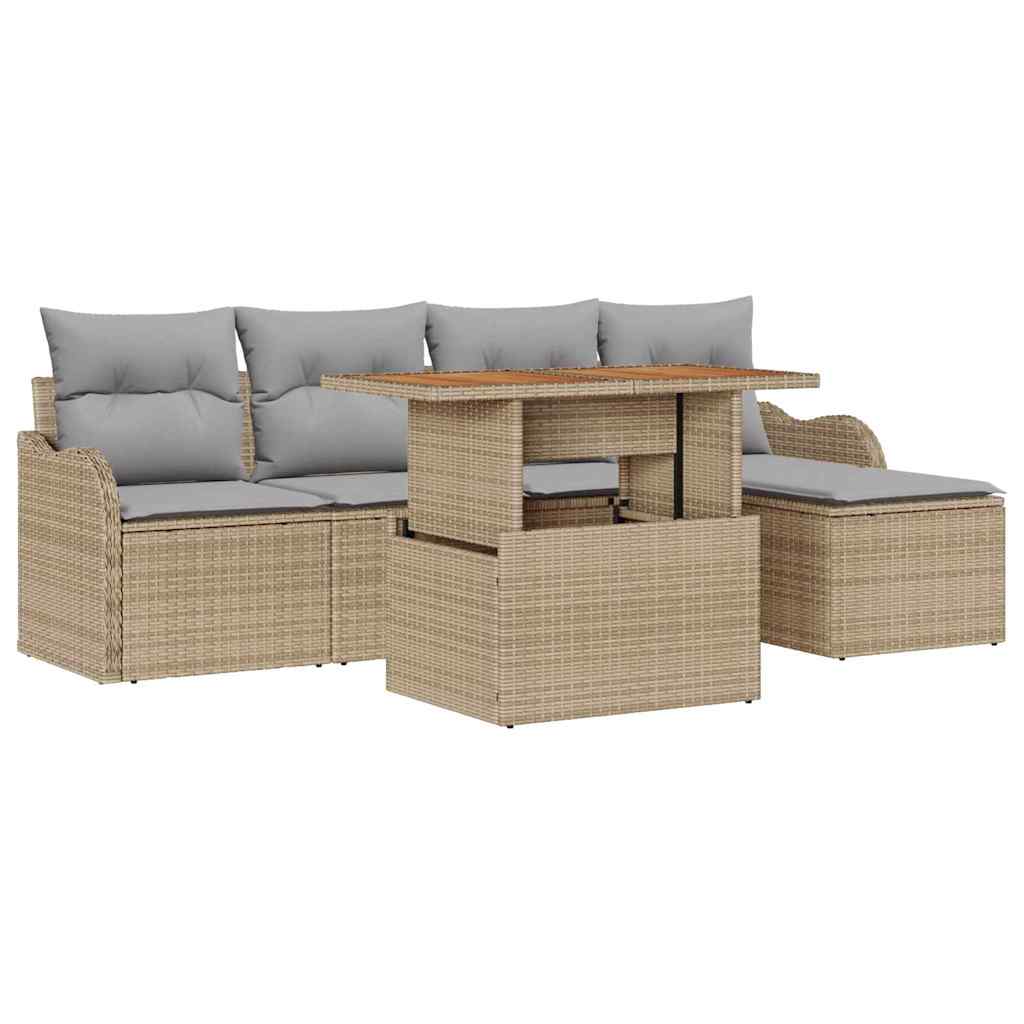 Tuinbankenset 6 st Beige en Licht Grijs poly rattan