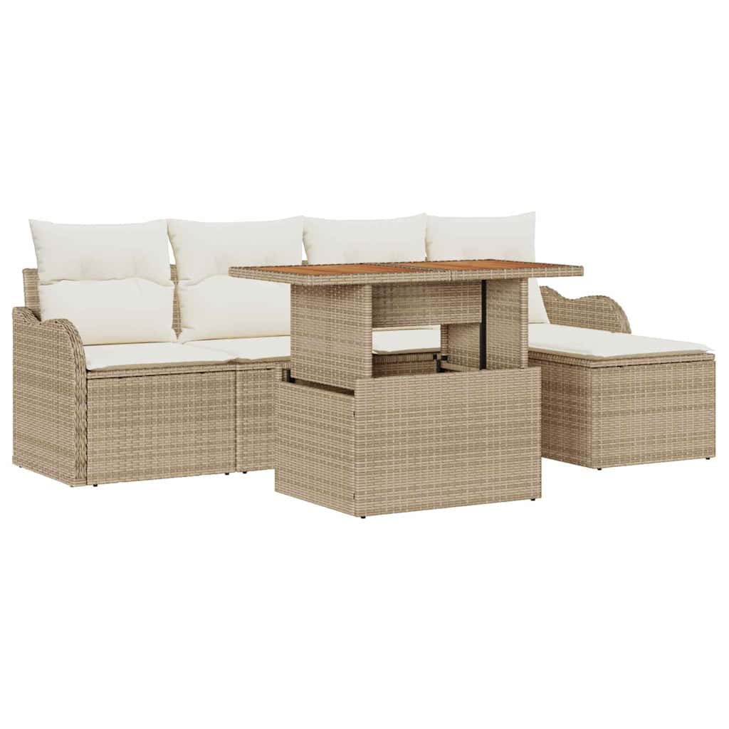Tuinbankenset 6 st Beige en Crème poly rattan