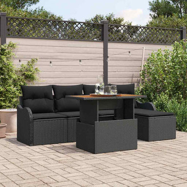 Tuinbankenset 6 st Zwart poly rattan