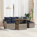 Tuinbankenset 6 st Grijs en Marineblauw poly rattan