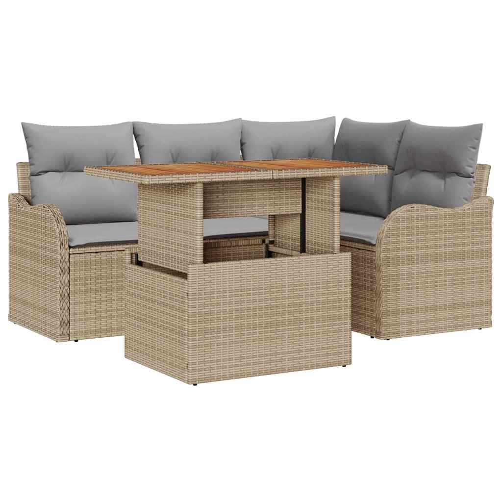Tuinbankenset 5 st 4-Aantal zitplaatsen Beige en Licht Grijs