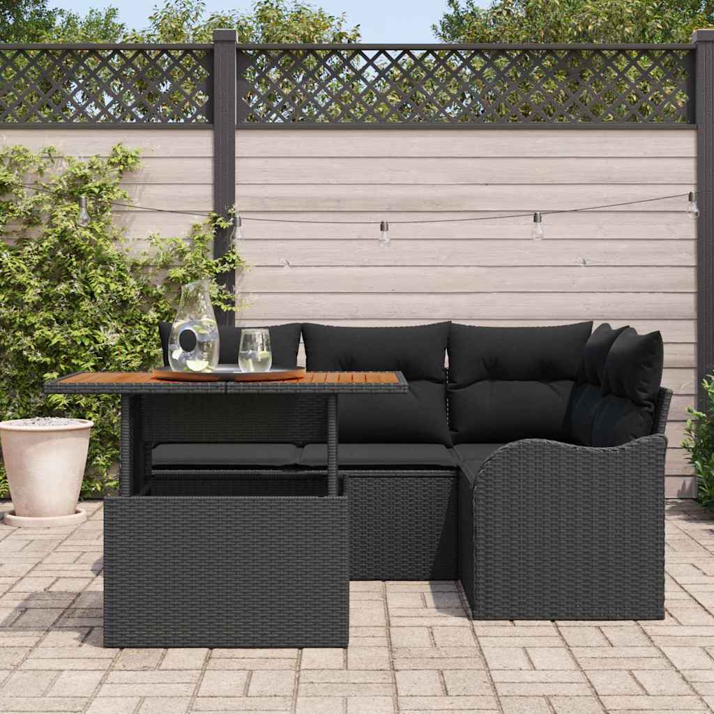 Tuinbankenset 5 st 4-Aantal zitplaatsen Zwart poly rattan