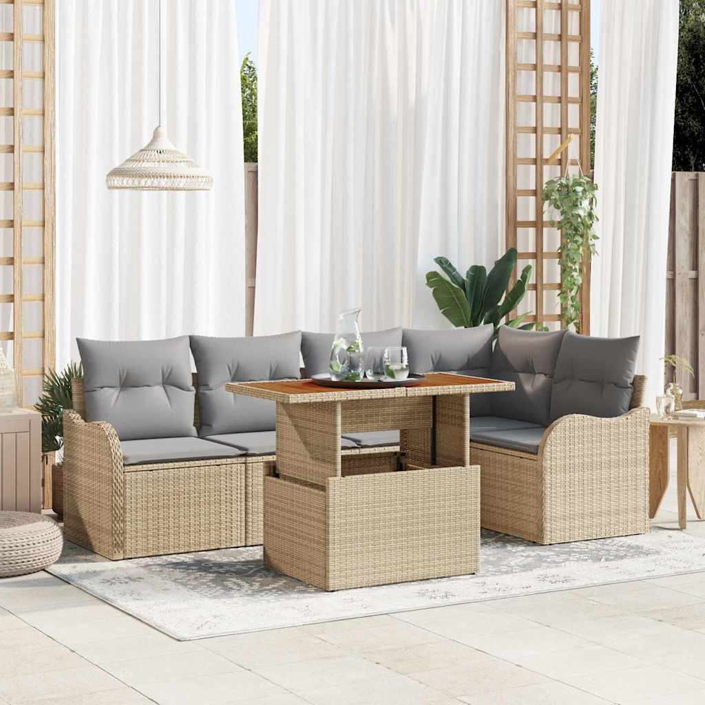 Tuinbankenset 6 st 5-Aantal zitplaatsen Beige en Licht Grijs