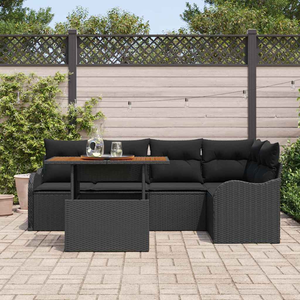 Tuinbankenset 6 st 5-Aantal zitplaatsen Zwart poly rattan