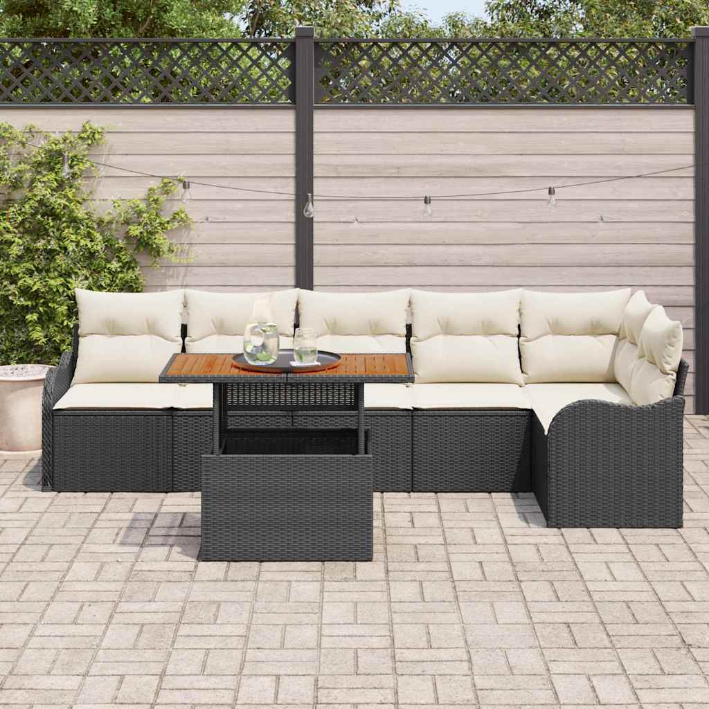 Tuin Sofa Set 7 st 6-Aantal zitplaatsen Zwart en crème