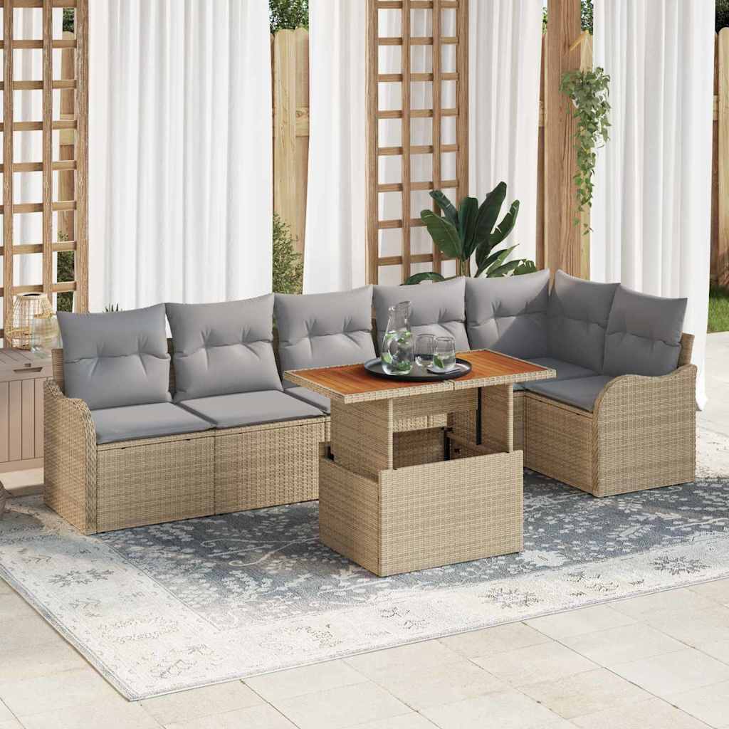 Tuin Sofa Set 7 st 6-Aantal zitplaatsen beige en lichtgrijs