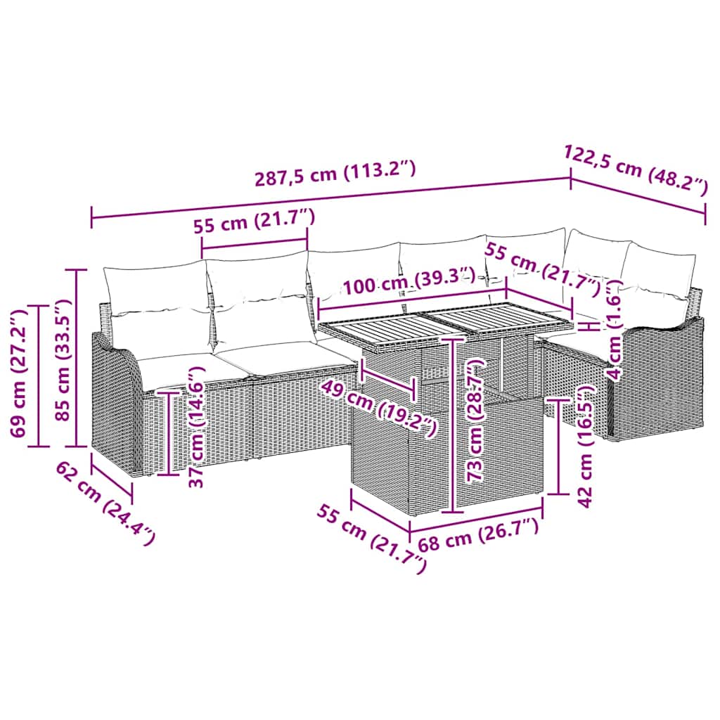 Tuin Sofa Set 7 st 6-Aantal zitplaatsen beige en lichtgrijs