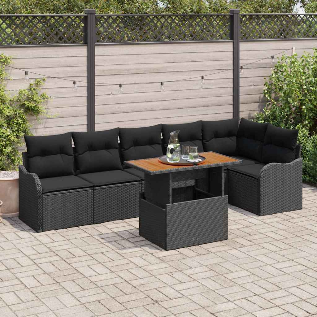 Tuin Sofa Set 7 st 6-Aantal zitplaatsen Zwart