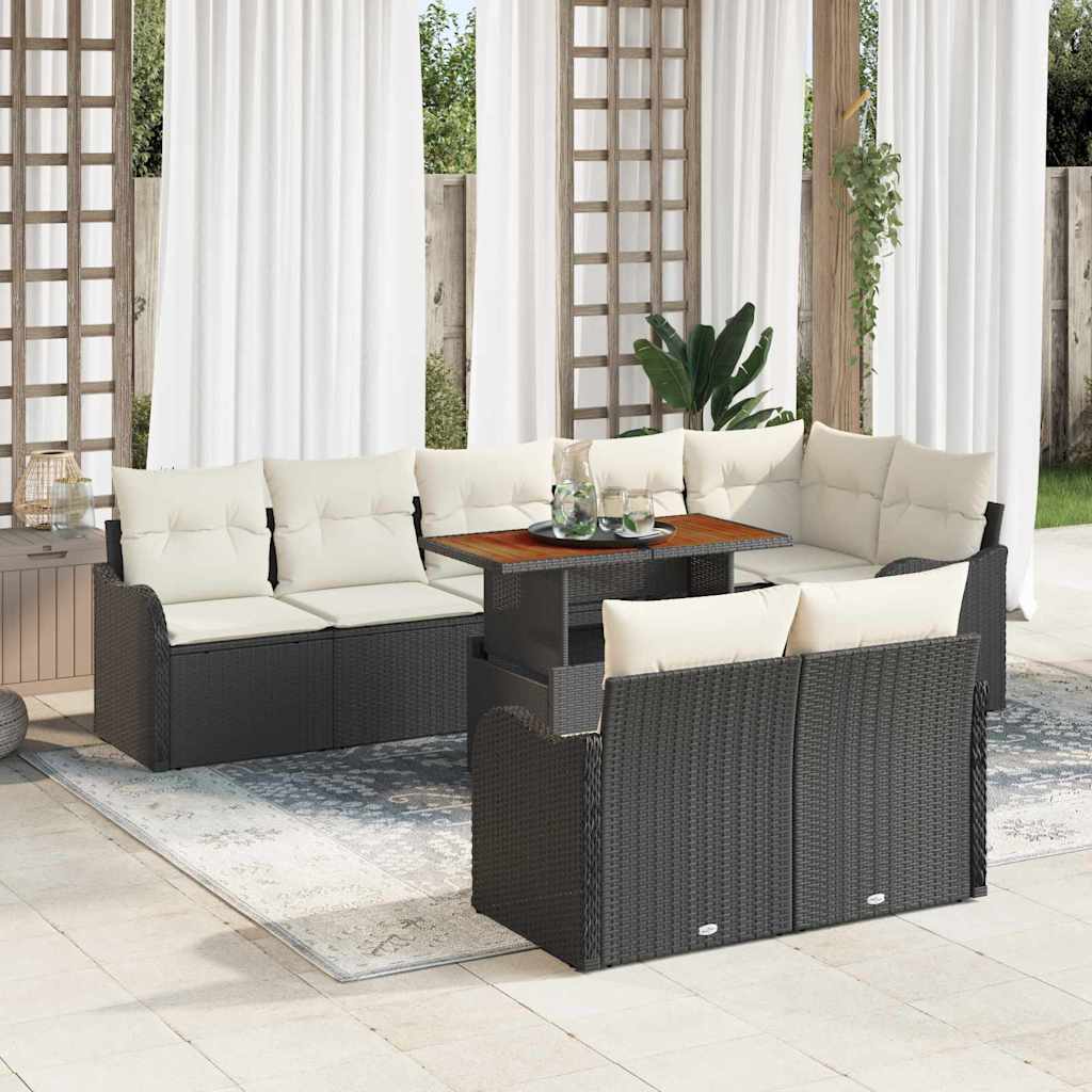 Tuin Sofa Set 9 st 8-Aantal zitplaatsen Zwart en crème
