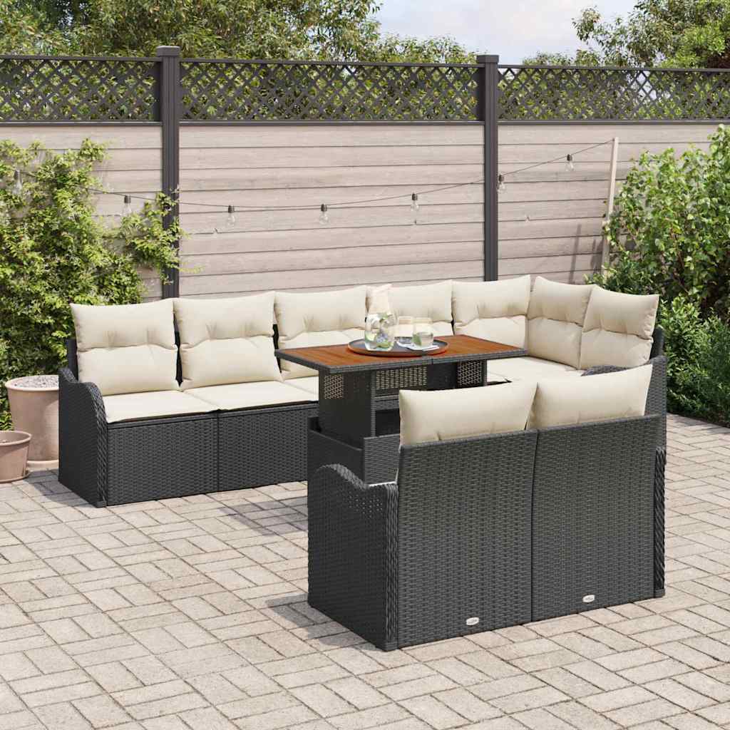 Tuin Sofa Set 9 st 8-Aantal zitplaatsen Zwart en crème