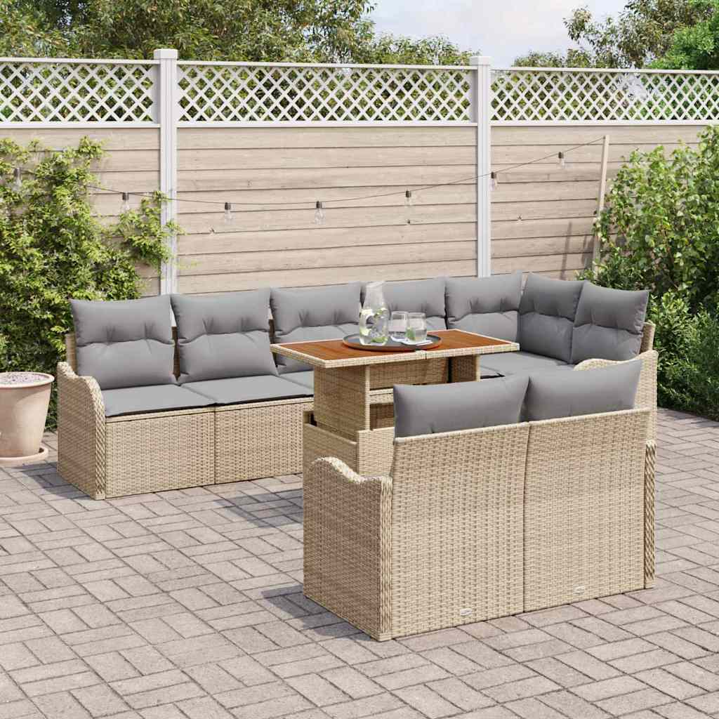 Tuin Sofa Set 9 st 8-Aantal zitplaatsen beige en lichtgrijs