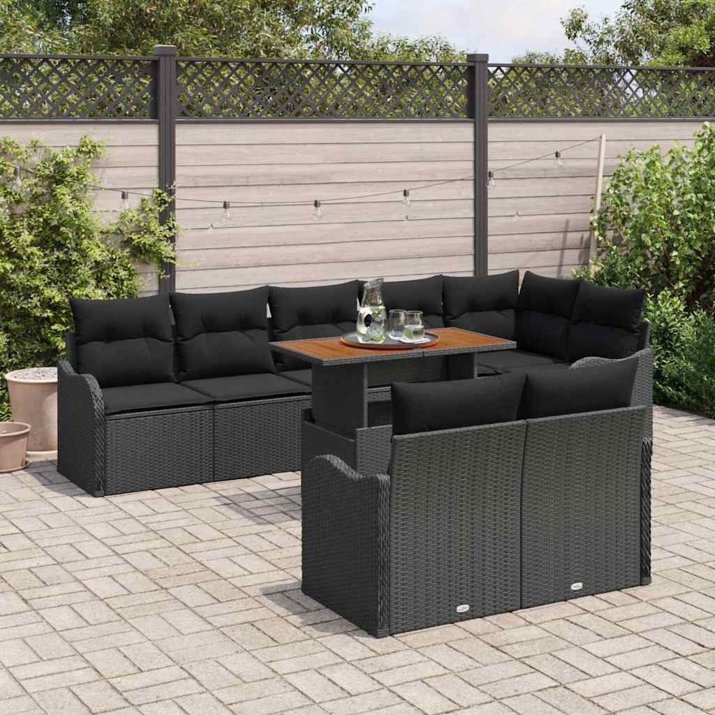 Tuin Sofa Set 9 st 8-Aantal zitplaatsen Zwart
