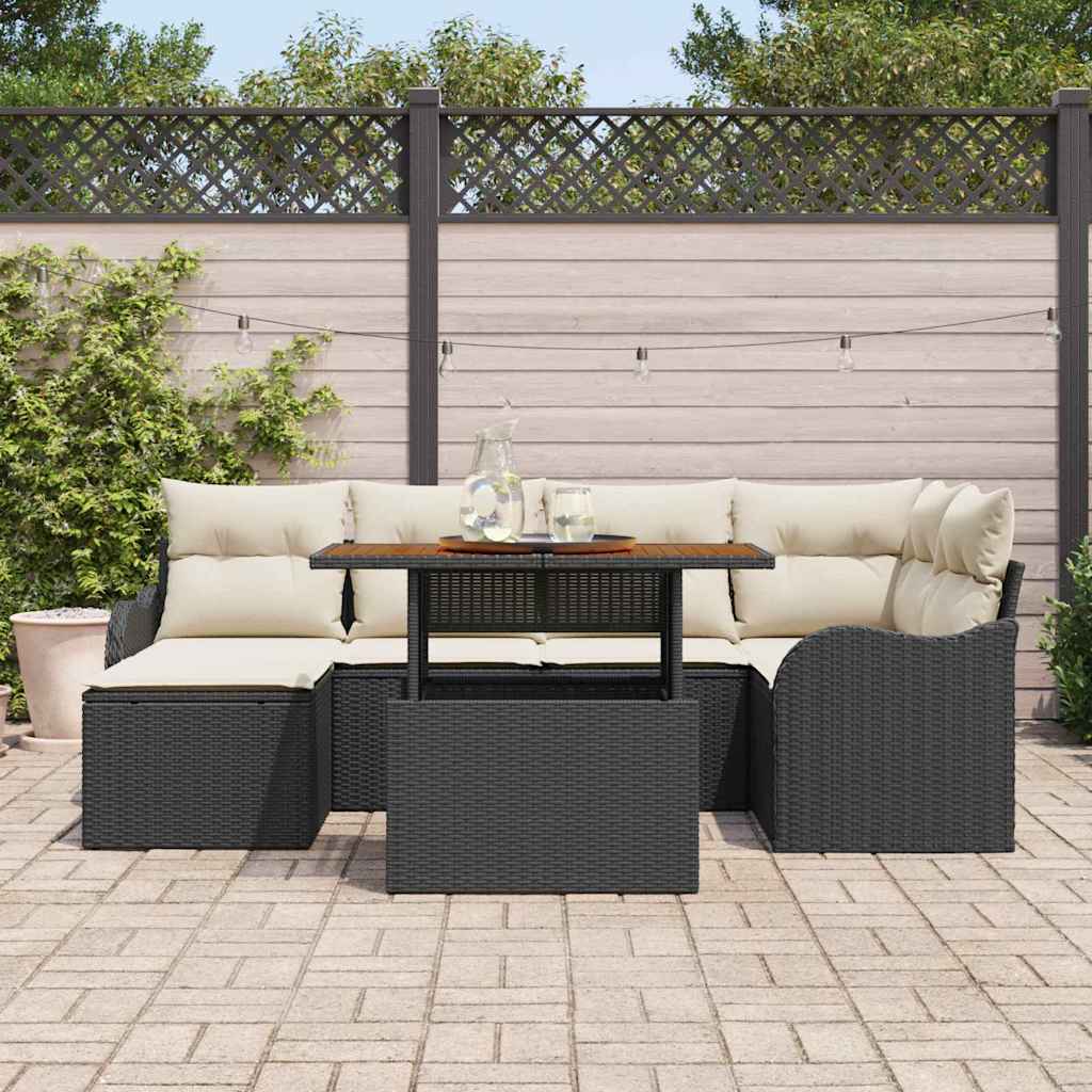 Tuin Sofa Set 7 st Zwart en crème