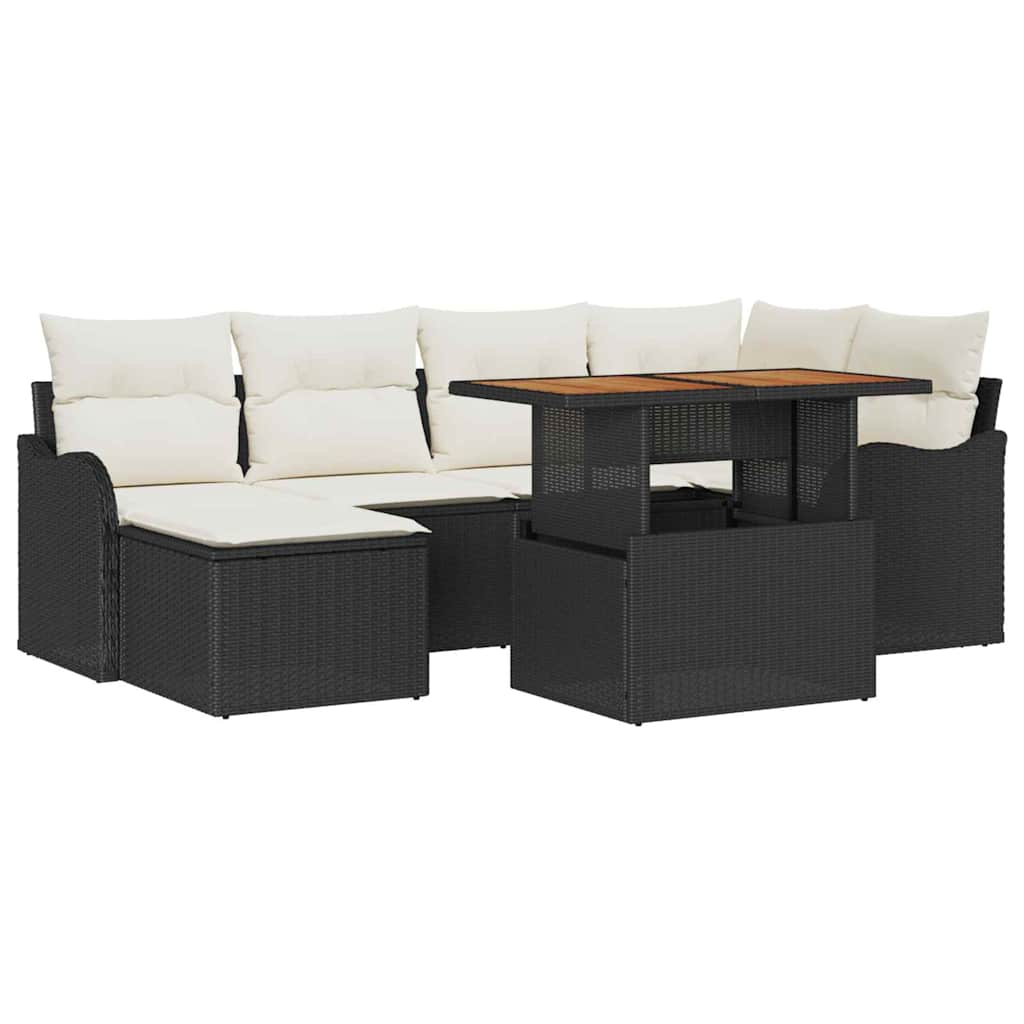 Tuin Sofa Set 7 st Zwart en crème