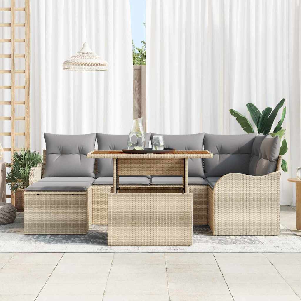 Tuin Sofa Set 7 st beige en lichtgrijs