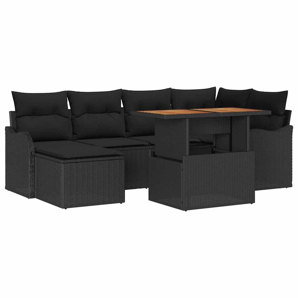 Tuin Sofa Set 7 st Zwart Poly rattan en gepoedercoat staal