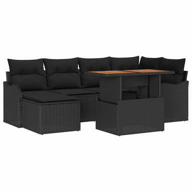 Tuin Sofa Set 7 st Zwart Poly rattan en gepoedercoat staal