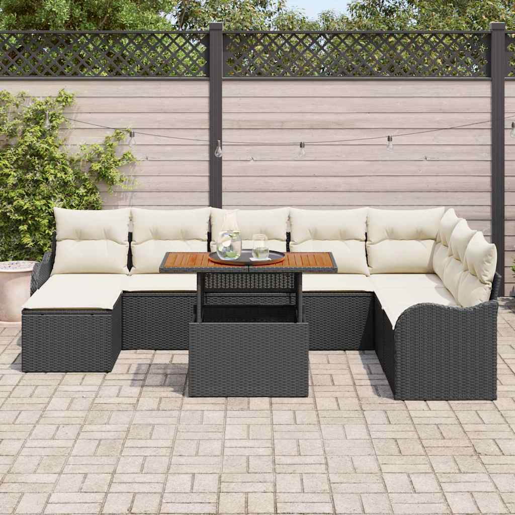 Tuin Sofa Set met kussen 9 pcs Zwart en crème