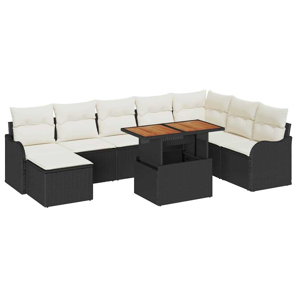 Tuin Sofa Set met kussen 9 pcs Zwart en crème