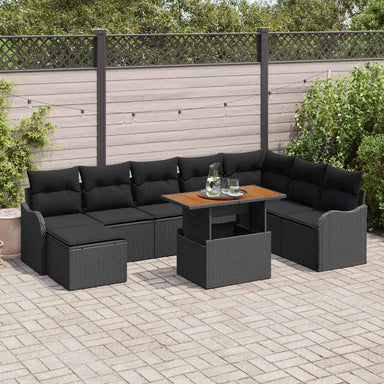 Tuin Sofa Set 9 st Zwart Poly rattan en gepoedercoat staal