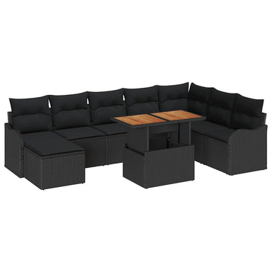 Tuin Sofa Set 9 st Zwart Poly rattan en gepoedercoat staal