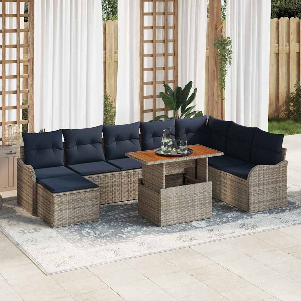 Tuin Sofa Set 9 st grijs en marineblauw