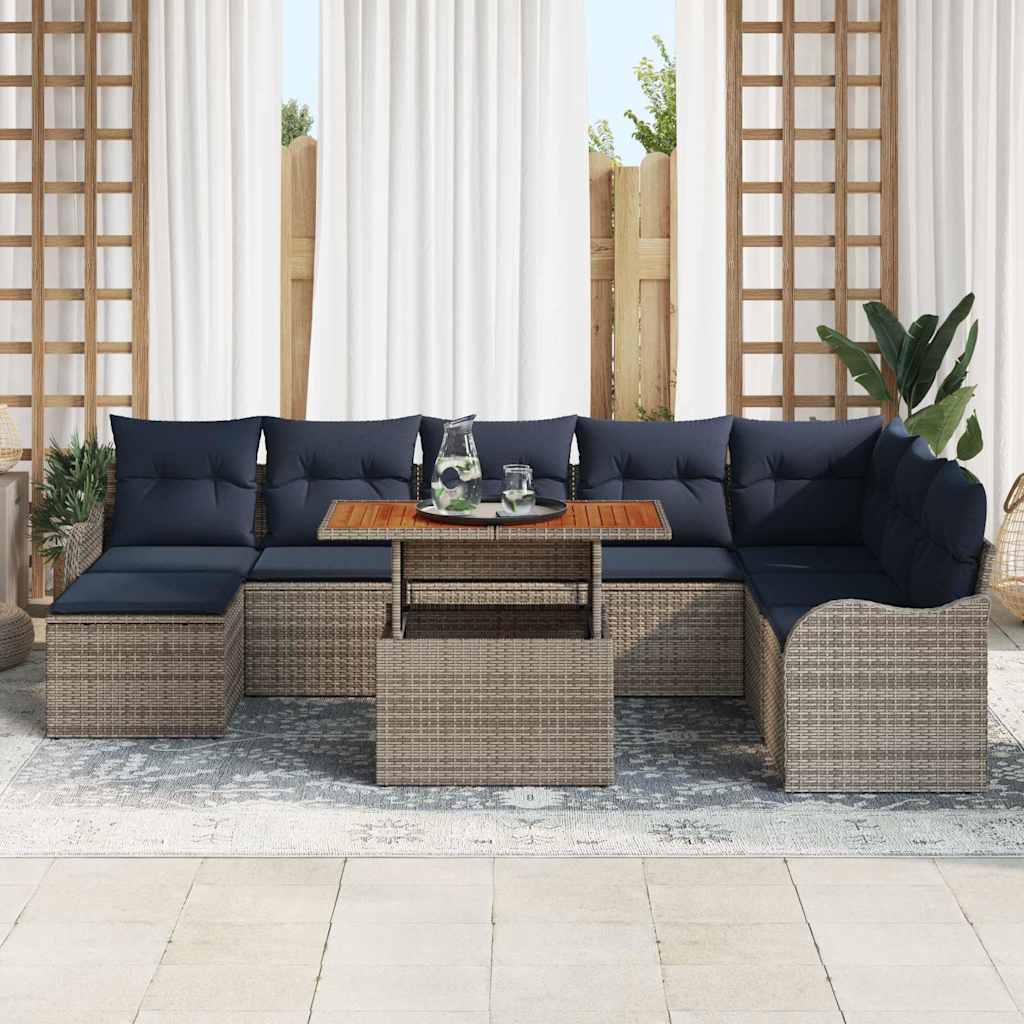 Tuin Sofa Set 9 st grijs en marineblauw