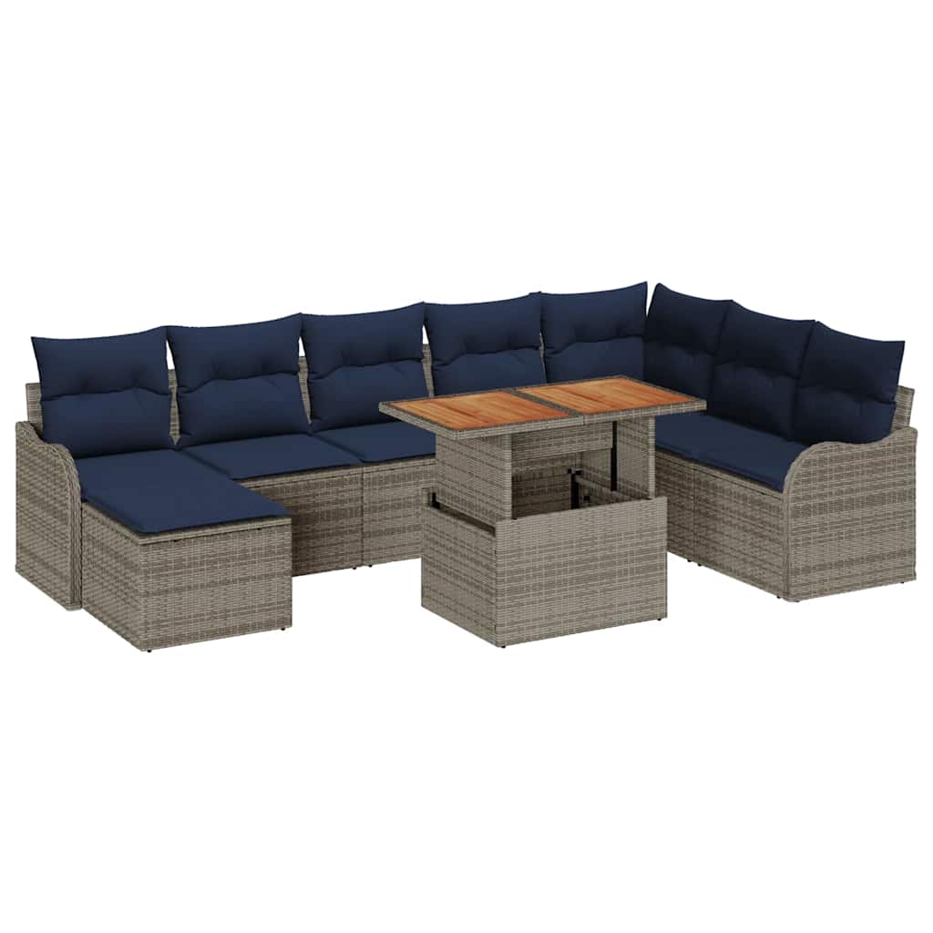 Tuin Sofa Set 9 st grijs en marineblauw