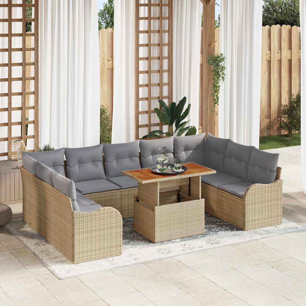 Tuin Sofa Set 10 st 9-Aantal zitplaatsen beige en lichtgrijs