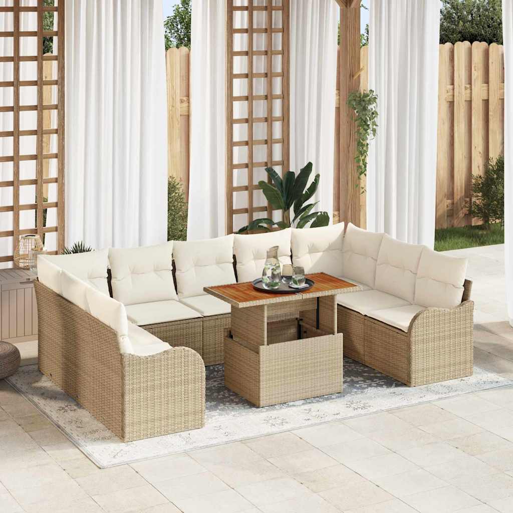 Tuin Sofa Set 10 st 9-Aantal zitplaatsen beige en crèmekleurig