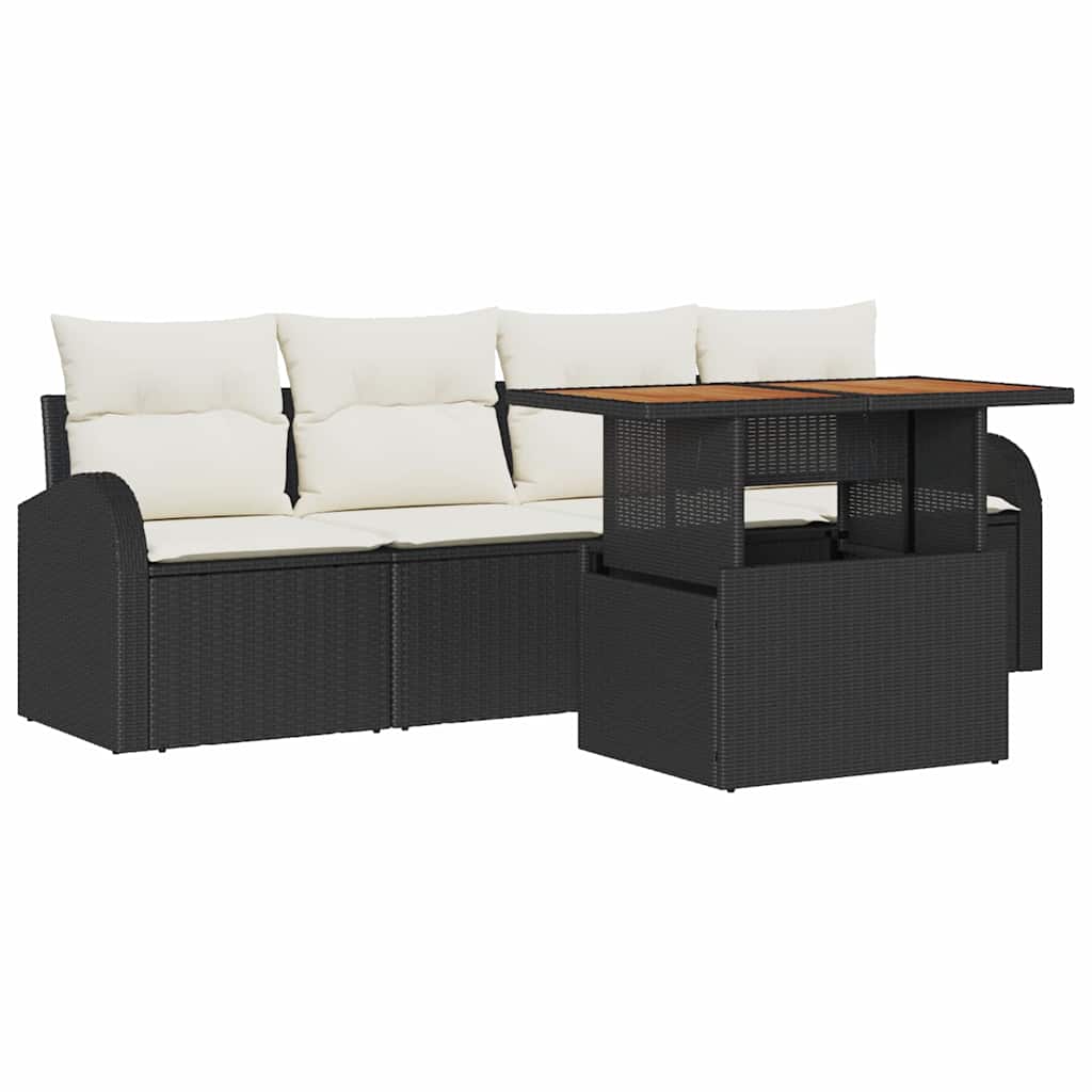 Tuin Sofa Set 5 st Zwart en crème