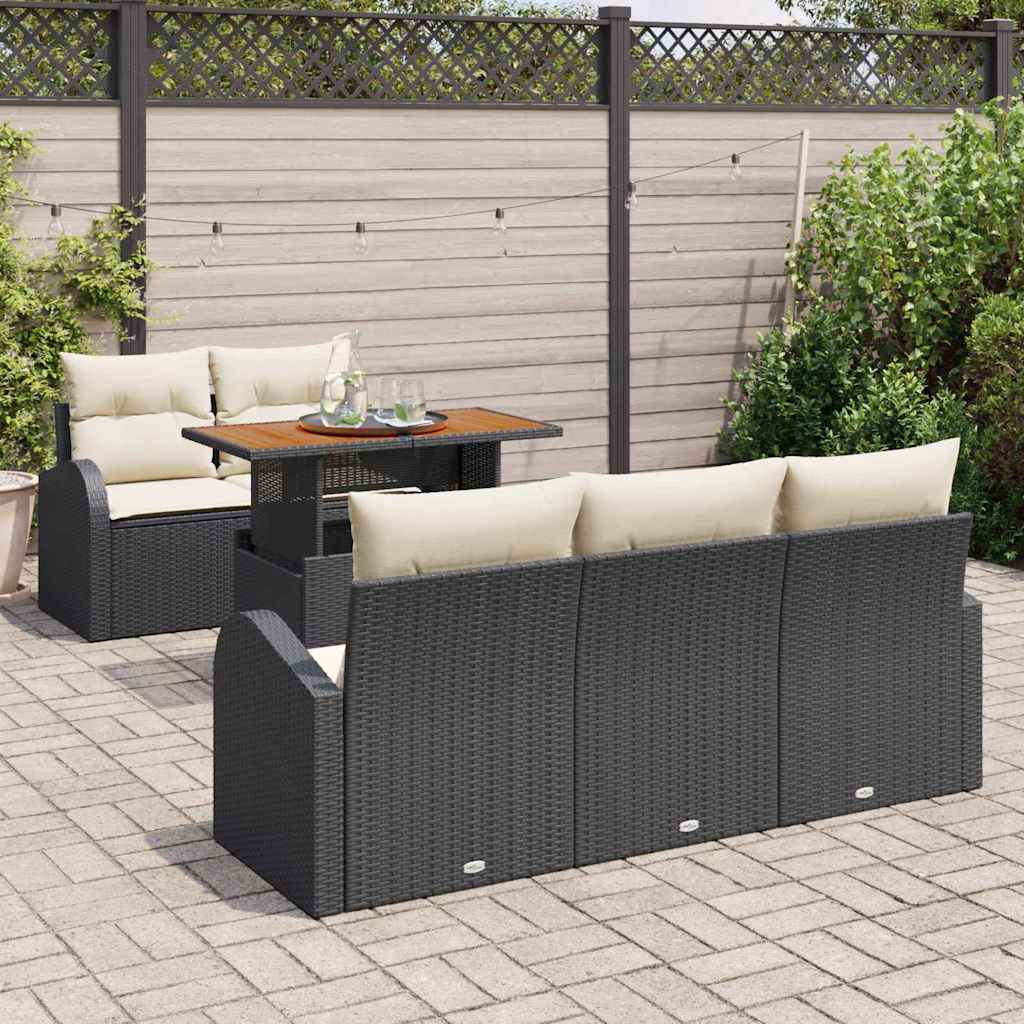 Tuin Sofa Set 6 st Zwart en crème