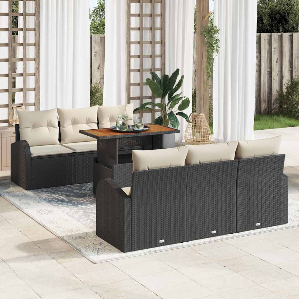 Tuin Sofa Set 7 st Zwart en crème