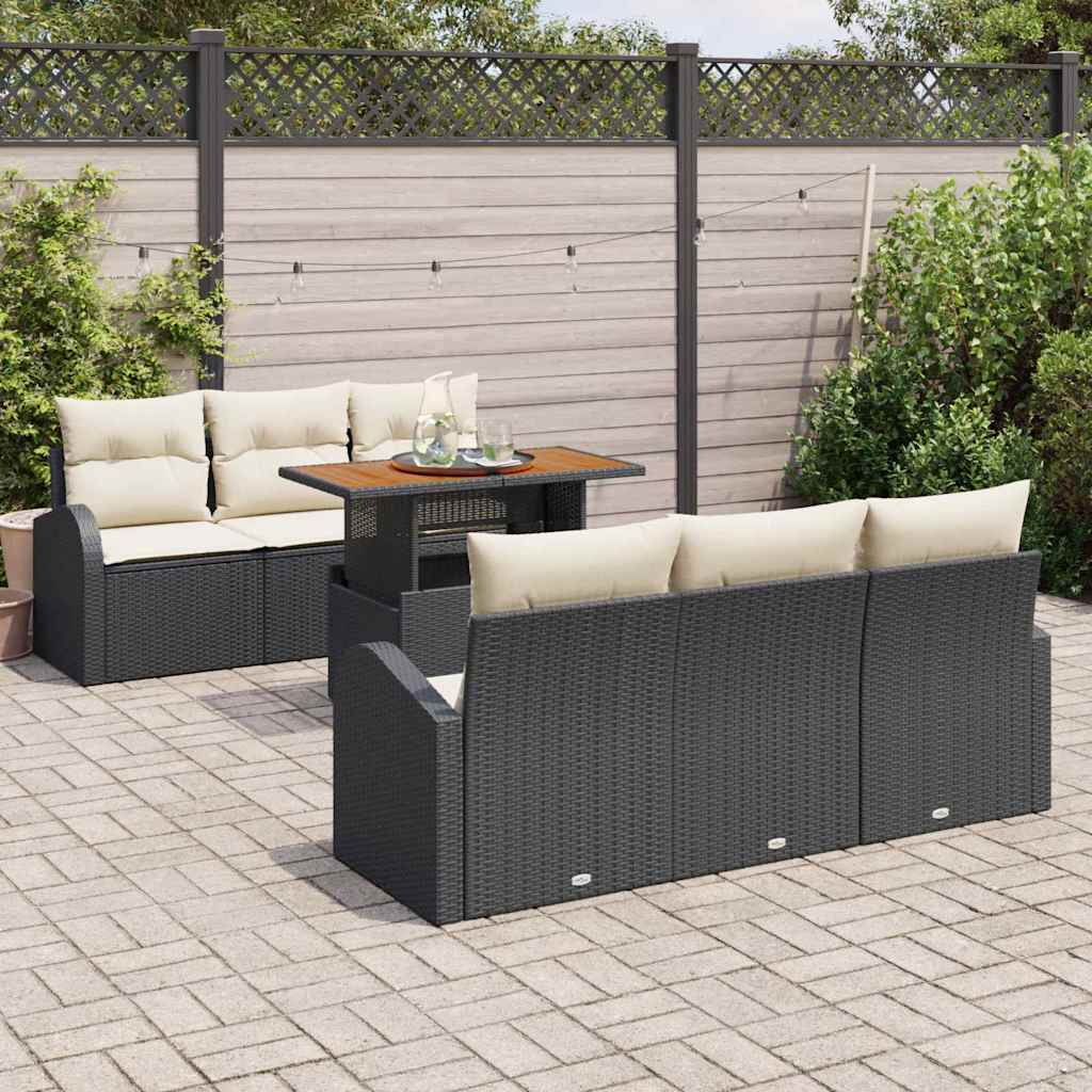 Tuin Sofa Set 7 st Zwart en crème