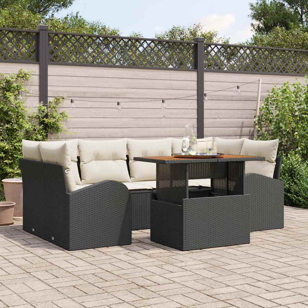 Tuin Sofa Set 7 st Zwart en crème