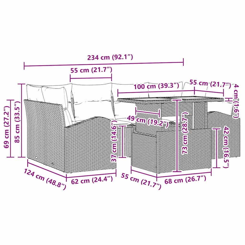 Tuin Sofa Set 7 st Zwart en crème