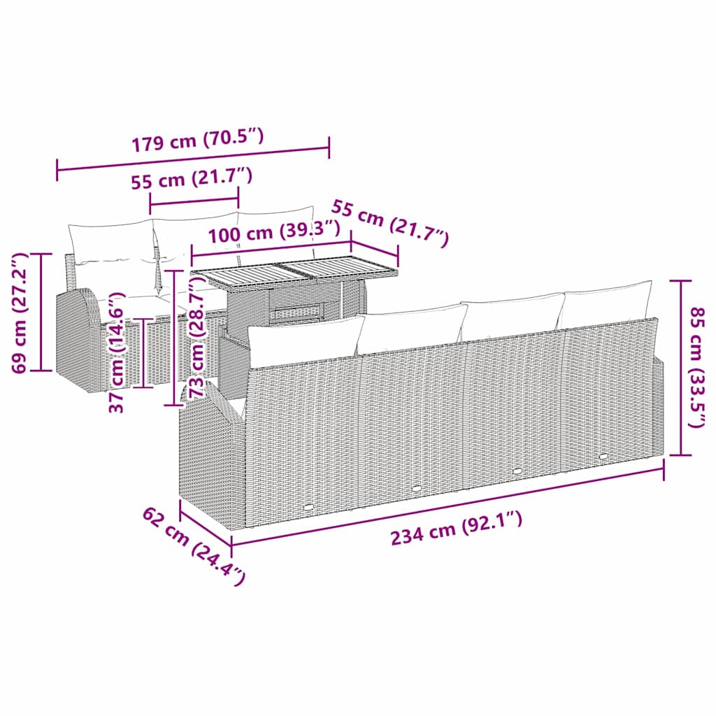 Tuin Sofa Set 8 st Grijs