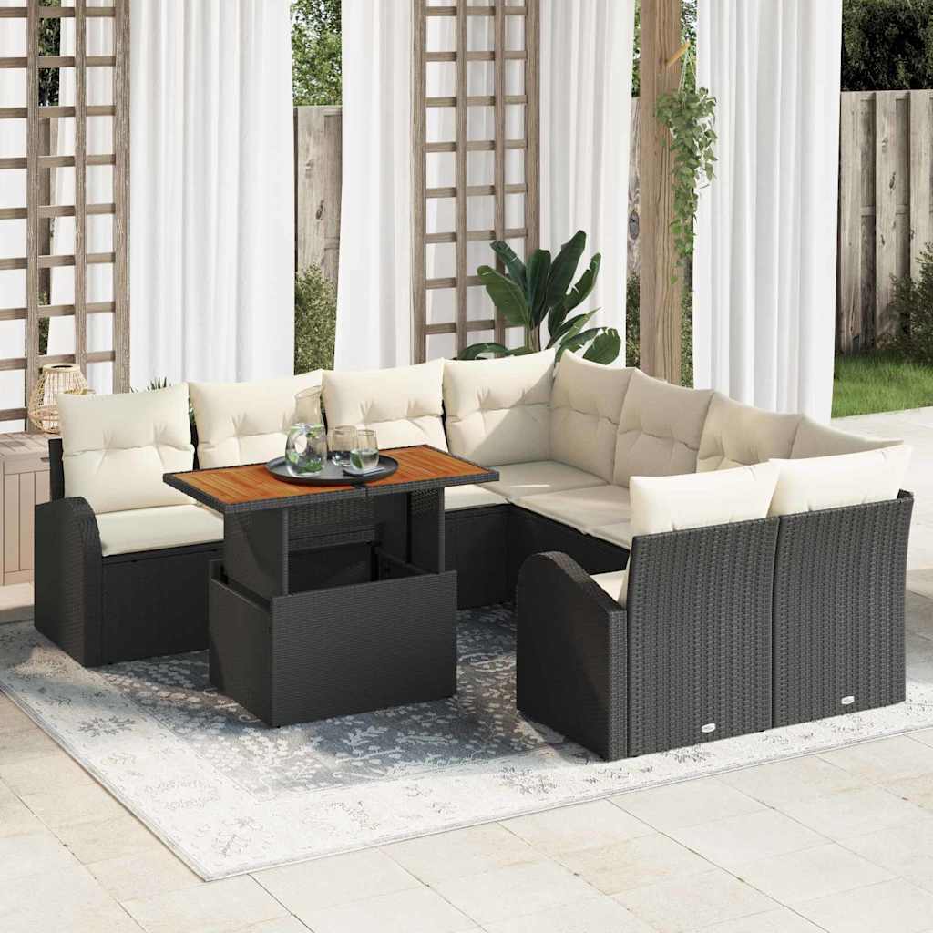 Tuin Sofa Set 9 st Zwart en crème