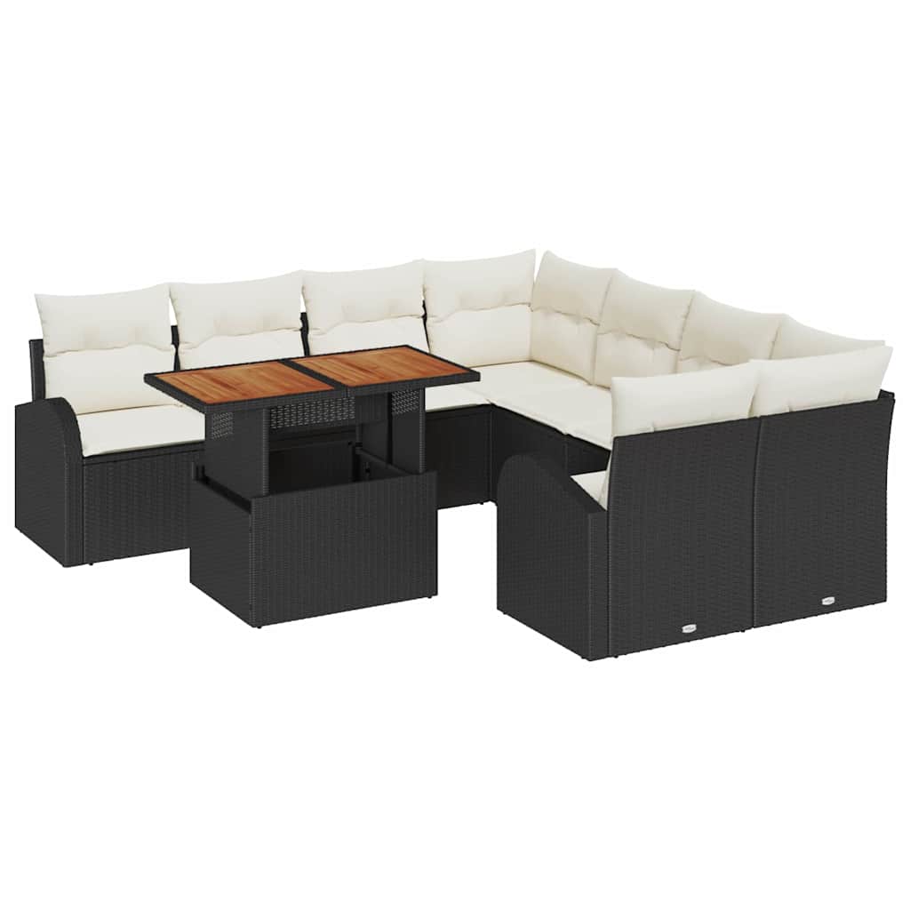 Tuin Sofa Set 9 st Zwart en crème