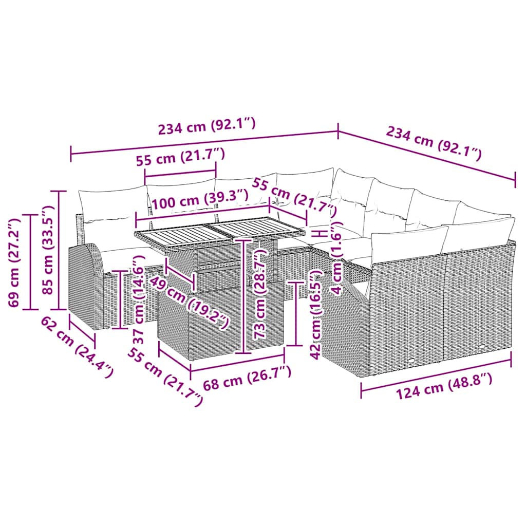 Tuin Sofa Set 9 st Zwart en crème