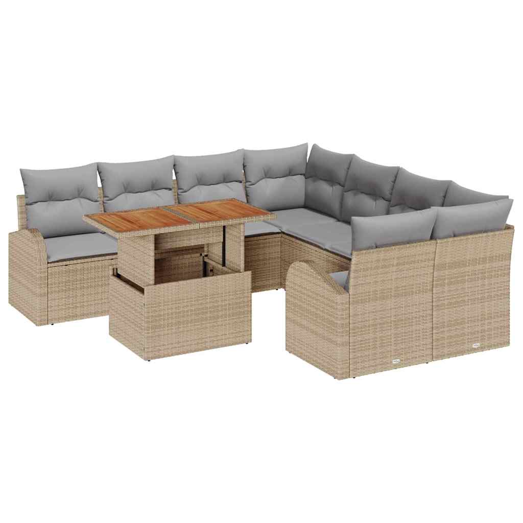 Tuin Sofa Set 9 st beige en lichtgrijs