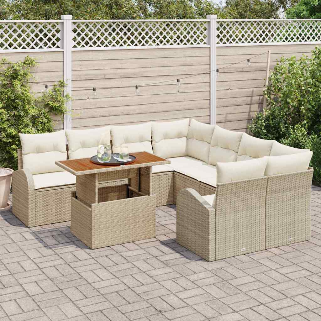 Tuin Sofa Set 9 st beige en crèmekleurig